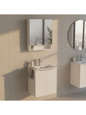 VitrA Miaplus Square 60 cm Lavabo Dolabı,raflı Dolaplı Ayna,2 Kapaklı, Parlak Beyaz