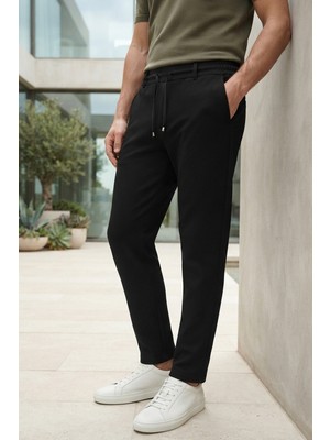 Cazador Erkek Regular Fit Siyah Pantolon Lastikli Bel Bağcıklı Günlük Casual Pantolon