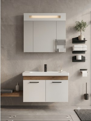 Usart BONUS 70 cm Banyo Dolabı Takımı Beyaz - Ceviz MDFLAM Malzemeden Şık Tasarım