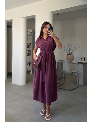 Magarde Fisto Detaylı Tensel Elbise- Bordo