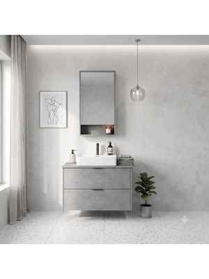 Usart Stone 80 cm Banyo Dolabı Seti (Çanak Lavabolu & Aynalı Dolaplı), Modern & Şık Tasarım