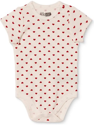 TeknoKapsül Ebebek Hello Baby Hellobaby Kız Bebek Body Kalp Baskılı Çıtçıtlı Çıtçıtlı Yaka Kısa Kol