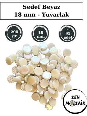 Zen Mozaik 18 mm Yuvarlak Cam Mozaik Taşı Sedef Beyaz Renk 200 gr Sanatsal Çalışmalar İçin