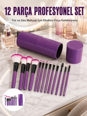Belle Fusion Mey Ithalat® Makyaj Fırçası 12 Parça Set Yumuşak Uçlu Göz Makyajına Uygun Hafif ve Taşınabilir Çanta