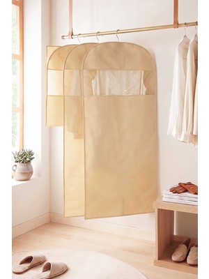 Ocean Home Textile 3'lü Bej Balıksırtı Elbise Kılıfı Set 60 x 135 cm