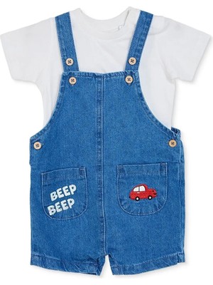 TeknoKapsül Ebebek Hello Baby Hellobaby Erkek Bebek Şort Salopet-Tshirt Araba Baskılı Düğmeli Bisiklet Yaka Kısa Kol