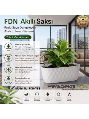 Perspektiffdn Fdn Akıllı Saksı Sistemli Çiçek Saksısı - Kırılmaya ve Uv Işınlarına Dayanıklı Premium Akıllı Saksı (Bitki Dostu Hava Kanallı) Model No: Fdn-Ybs Orta Boy Beyaz Renk