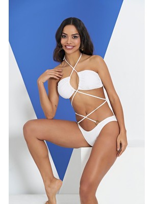 Ruko Maio 2315-1 Beyaz Çapraz Ip Modelli Boyundan Bağlamalı Bikini