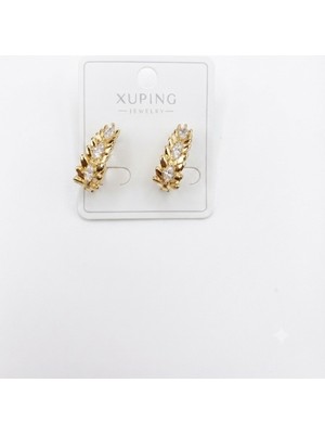 Xuping Xupig Yaprak Figürlü Çelik Gold Zirkon Taşlı Küpe