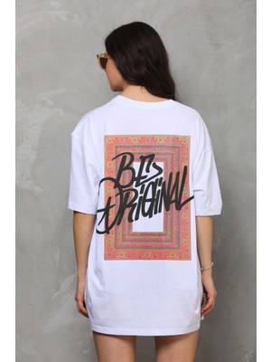 3 Bisiklet Yaka Baskılı Oversize T-Shirt - Beyaz -
