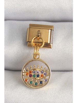 Eco Lounge 316L Çelik Gold Renk Sallantı Renkli Zirkon Taşlı Göz Model Nomination Charm