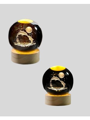 Eco Lounge LED Işıklı Yunus Küre Ahşap Standlı Modern Dekoratif Aksesuar