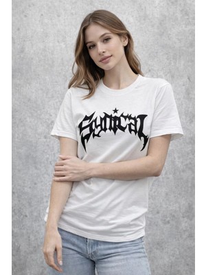 3 Kadın Kısa Kol Yazlık Tişört Bisiklet Yaka Baskılı Oversize T-Shirt - Beyaz