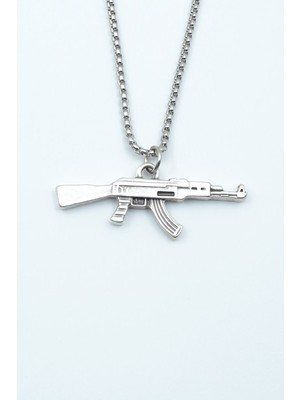 Alooya Pubg Keleş Ak-47 Kalaşnikof Gümüş Kaplama Örme Zincir Kolye
