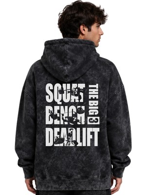 Sevbano Squat Bench Deadlift Fitness Gym Bodybuilding Baskılı Unisex Oversize Yıkamalı Hoodie Sweatshirt