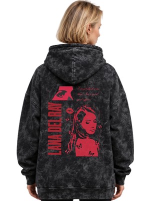 Sevbano Lana Del Rey Şarkıcı Baskılı Unisex Oversize Yıkamalı Premium Hoodie Sweatshirt