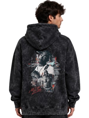 Sevbano Tupac 2pac Rapper Şarkıcı Baskılı Unisex Oversize Yıkamalı Premium Hoodie Sweatshirt