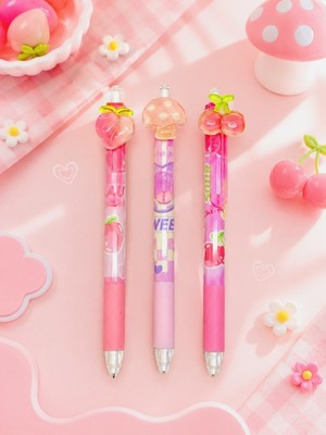 ÖZ OFİS Kawaii Tatlı Meyveler Temalı 0.7 Lüks Uçlu Kalem - Mantar , Çilek , Kiraz Başlıklı Uçlu Kalem Tekli