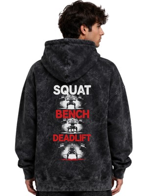 Sevbano Squat Bench Deadlift Fitness Gym Bodybuilding Baskılı Unisex Oversize Yıkamalı Hoodie Sweatshirt