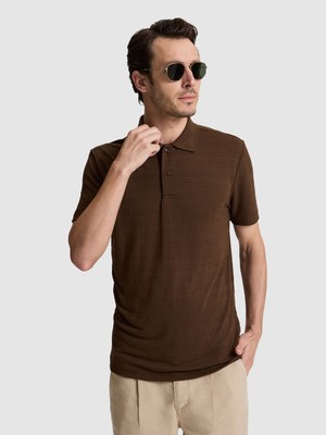 Cacharel Erkek Kahverengi Slim Fit Polo Yaka T-Shirt 50328376-VR029