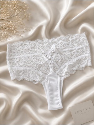 Intive Lingerie Intive Fantasy Yüksek Bel Arkası Bağlama Detaylı Transparan Dantelli Fantezi Tanga