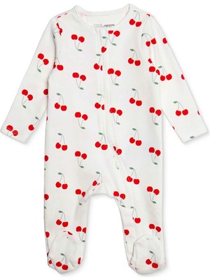 TeknoKapsül Ebebek Hello Baby Hellobaby Kız Bebek Tulum Kalp Baskılı Fermuarlı Bisiklet Yaka Uzun Kol Patikli