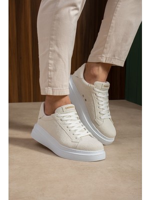 Pabucmarketi Bağcıklı Erkek Sneaker Beyaz Süet