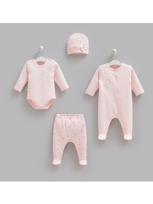 Caramell %100 Pamuk 4lü Tulumlu Rose Bonny Set 0-3 Ay 50-56 cm Pembe CRML.ZK2525.PMB