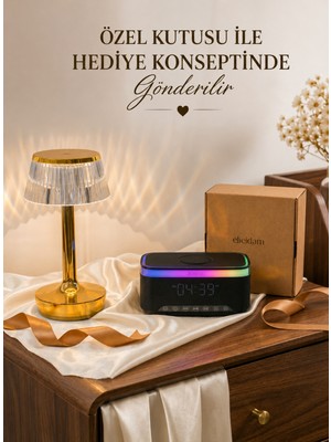 Elieldam Doğum Günü, Yeni Iş , Yeni Ev Hediyesi Dokunmatik Şarjlı Masa Lambası & Şarjlı Alarmlı Saat Hoparlör 2li Hediye Seti