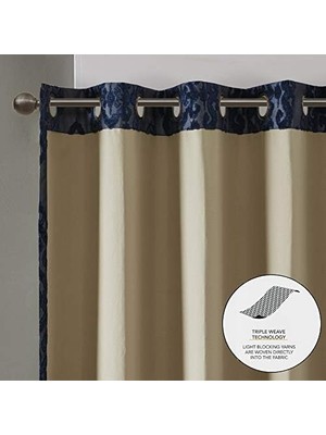 Sun Smart MIRAGE%100 Toplam Karartma Penceresi, Örme Jakarlı Damasko Oda Karartma Perdeleri Gromet Üstlü Panel, 50X84, Lacivert