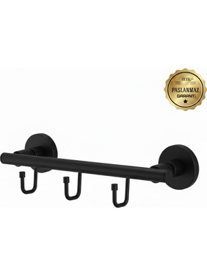 Premium Pirinç Lotus 3lü Askılık Mat Siyah