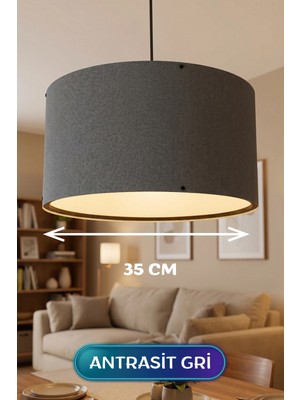 Marsilyan Antrasit Gri Kumaş Başlıklı Sarkıt Avize 35 cm
