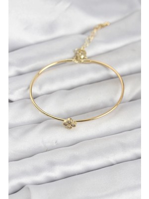 Uzman Toptan Mey Ithalat® Zirkon Taşlı Yonca Model Gold Renk Kadın Bileklik