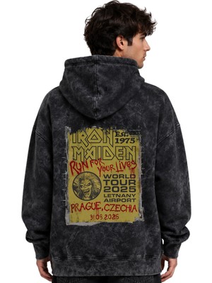 Sevbano Iron Maiden Rock Metal Müzik Grubu Baskılı Unisex Oversize Yıkamalı Premium Hoodie Sweatshirt