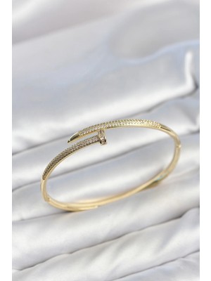 Mey Ithalat® Gold Renk Çivi Model Zirkon Taşlı Kadın Kelepçe Bileklik