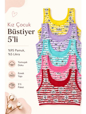Nicoletta Kız Çocuk Büstiyer Geniş Askılı Baskılı Pamuklu Likralı