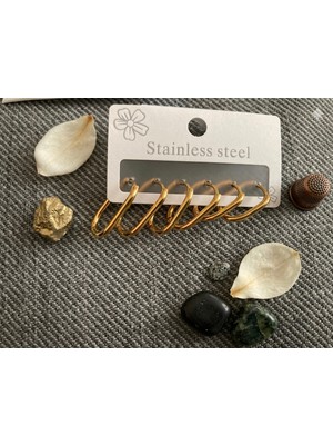 HaDe Çelik Gold Altılı Küpe