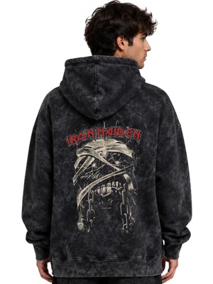 Sevbano Iron Maiden Rock Metal Müzik Grubu Baskılı Unisex Oversize Yıkamalı Premium Hoodie Sweatshirt