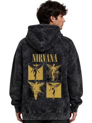 Sevbano Nirvana Rock Metal Müzik Grubu Baskılı Unisex Oversize Yıkamalı Premium Hoodie Sweatshirt