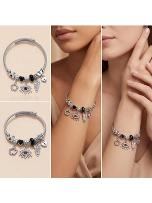 K&a Luxury Zirkon Taşlı Baykuş ve Göz Figürlü Sarmal Charm Kelepçe Bileklik