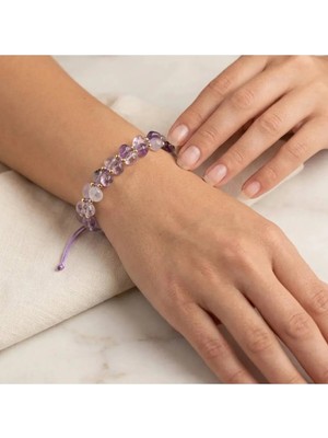 K&a Luxury Ametist Doğal Taş Kadın Bileklik Altın Ara Boncuklu Ayarlanabilir