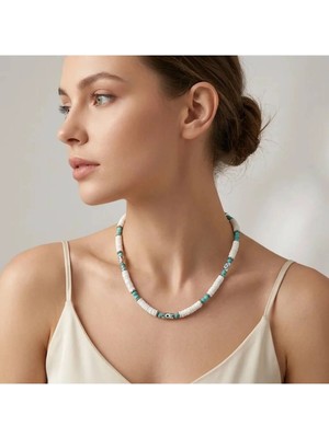 K&a Luxury Nazar Boncuklu Fimo Kolye Turkuaz Detaylı Beyaz Choker Takı