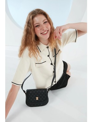 TeknoKapsül Pierre Cardin Siyah Monogram Kadın Omuz Çantası 05PO23Y1733