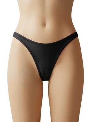 Donlaritta Siyah Brazil V Kesim Ince Kenarlı Yüksek Bacak String Bikini Altı
