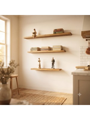 Woodwera Masif Çam Ahşap Yüzen Raf ,  Duvar Rafı , Modern Dekoratif Raf, Ahşap Kitaplık