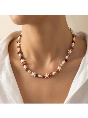 K&a Luxury Doğal Deniz Kabuğu ve Deniz Yıldızı Kolye Kırık Taşlı Yazlık Choker