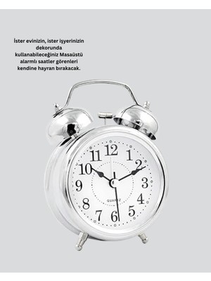 Mossem Gümüş Renkli Sessiz Işıklı Dekoratif Masa Üstü Çalar Saat Alarmlı