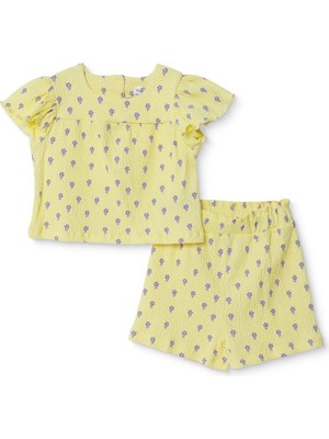 TeknoKapsül Ebebek Hello Baby Hellobaby Kız Bebek Bluz-Şort Çiçek Baskılı Bisiklet Yaka Short Sleeve Reçme
