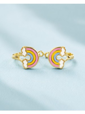 Sarezza Gold 14 Ayar Altın Mineli Gökkuşağı Detaylı Çocuk Küpe