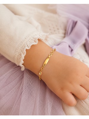 Sarezza Gold 14 Ayar Altın Mineli Bulut ve Gökkuşağı Detaylı Çocuk Künye Bileklik